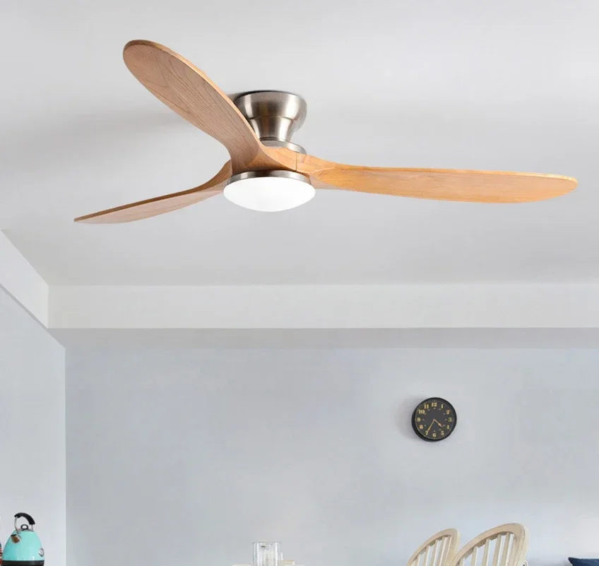 52inch Floor Ceiling Fan Light Remote Control Led Llights Indoor Restaurant Solid wood fan leaves With Fan Chandelier