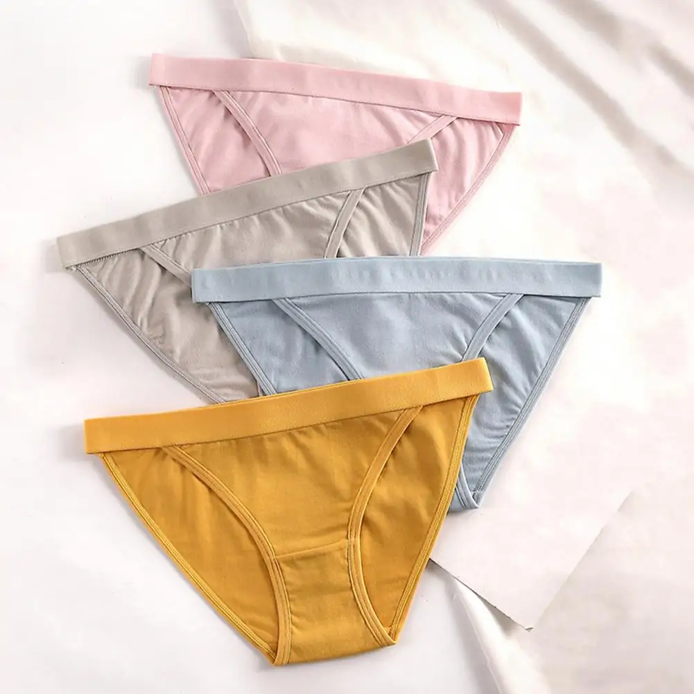 

3Pcs Women Cotton Panties Low-rise Comfortable Stretchy Underwear Sexy Solid Color Briefs