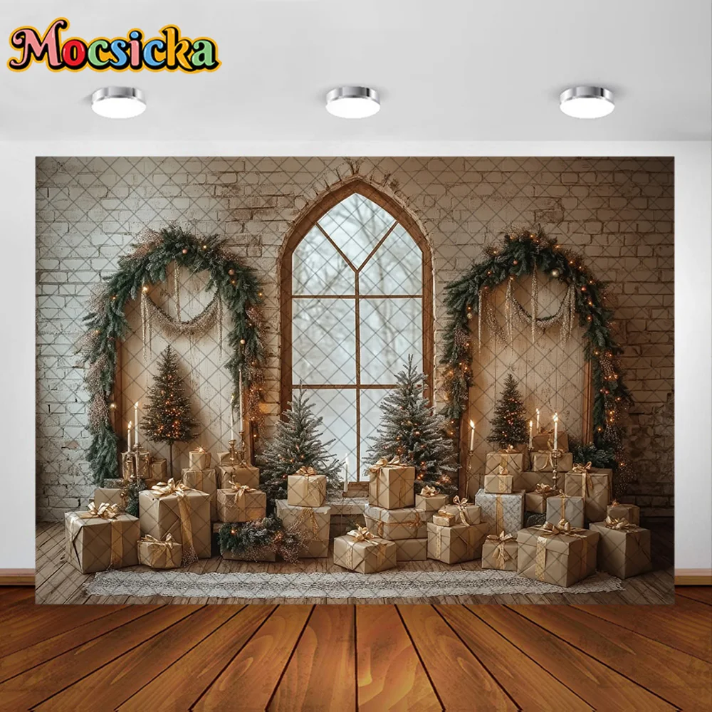Mocsicka التصوير خلفية شجرة عيد الميلاد نافذة غرفة الديكور الأسرة عيد الميلاد عطلة صورة الخلفيات للصور