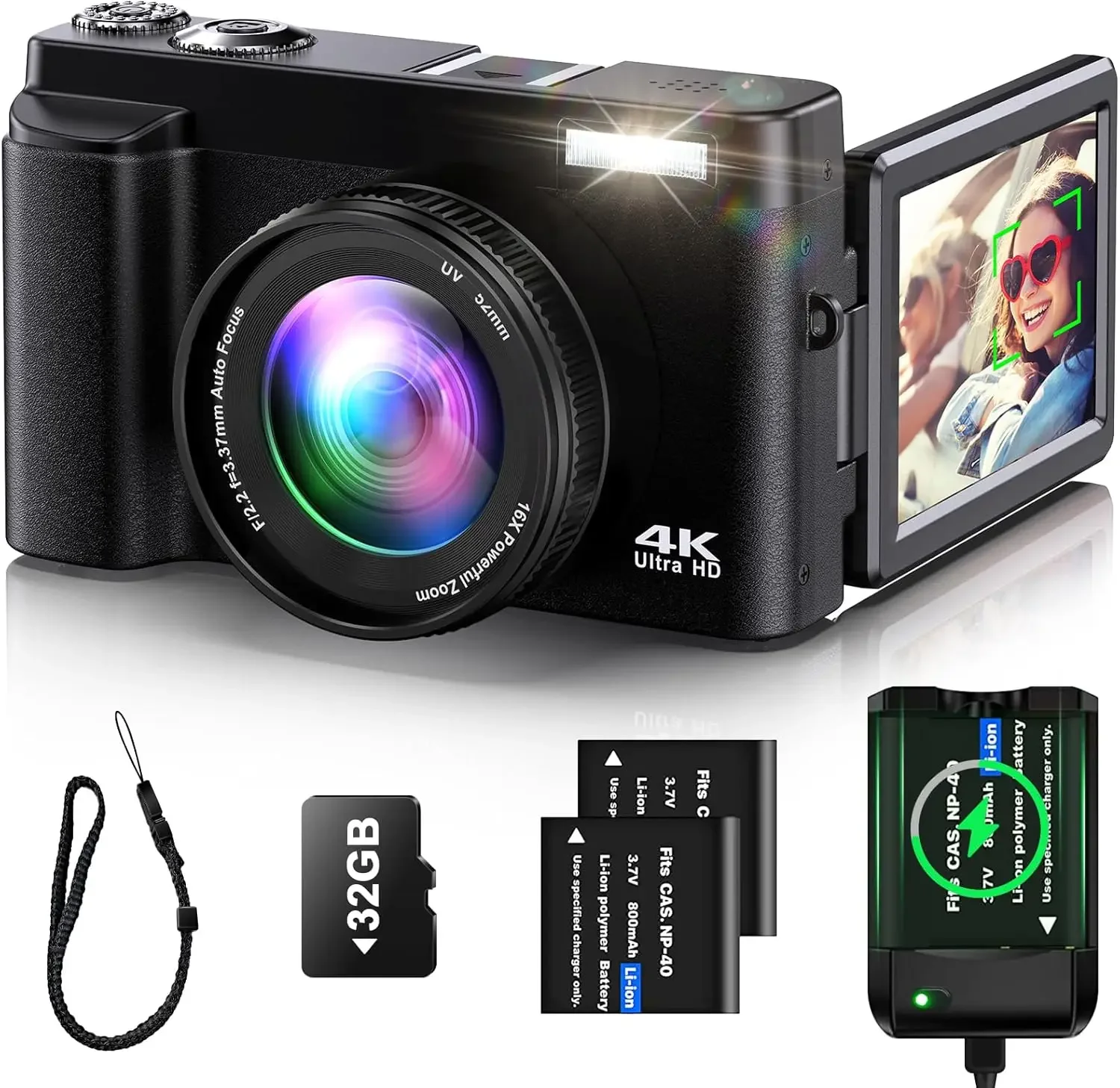 

4K Digital Camera for Photography Auto-Focus Vlogging Camera for YouTube Video with 3'' 180° Flip Screen 16X Anti-Shake Camera