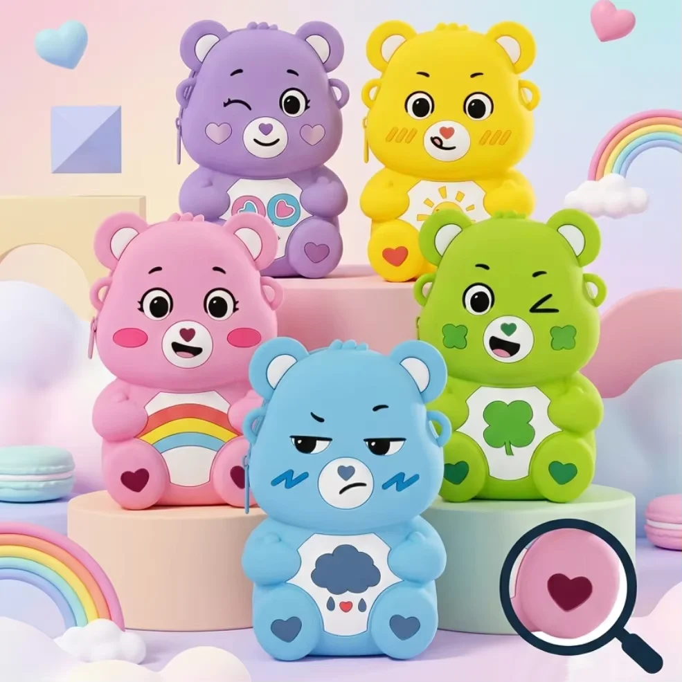 Care Bears 20cm Sitting Silicone Crossbody Bag 3D Cartoon Bear Waterproof Shoulder Bag Summer Casual Daily Use Collectible Gift
