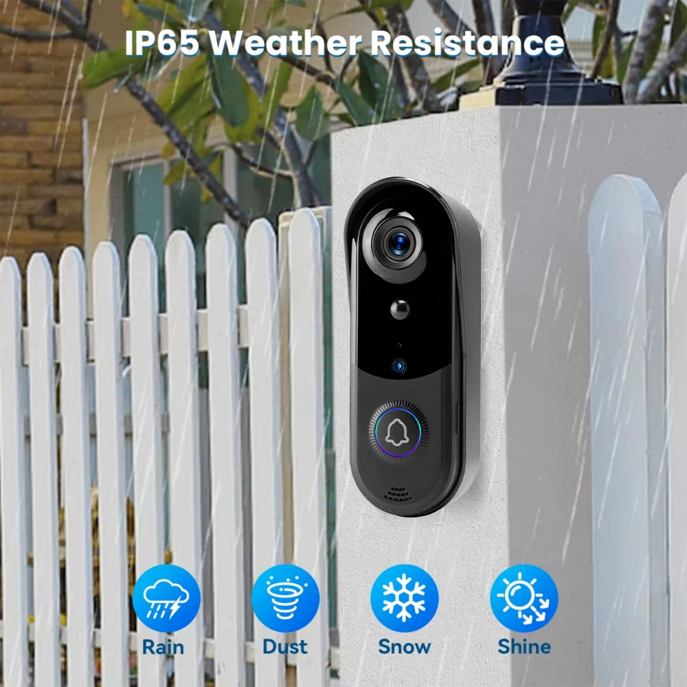 FREE Cloud Storage 1080P 2.4Ghz WiFi Wireless 5000mAh Battery Smart Video Doorbell IP65 Outdoor Door Security with USB Chime