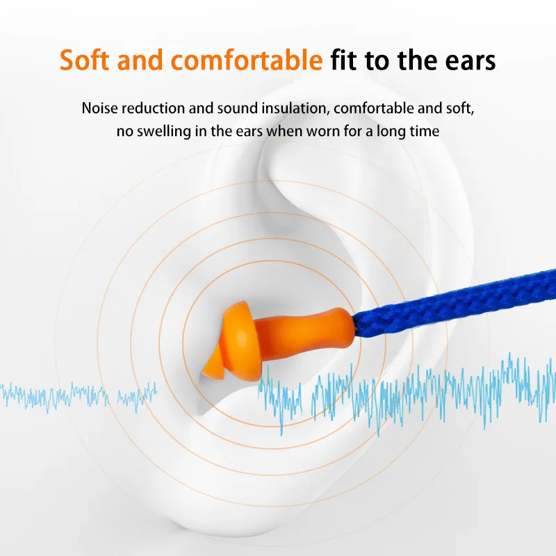 1/5/10 Pcs Silicone Corded Ear Plug Protector Reusable Hearing Protection Noise Reduction Safe Work Comfortable Earplugs Earmuff