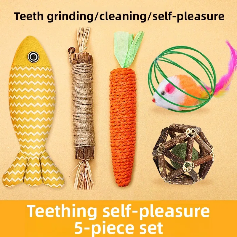 Cat Toys Self-Hi Boredom Relief Artifact Cat Peppermint Ball Fish Little Mouse Wood Tianbo Teeth Grinding Stick Kitten Supplies