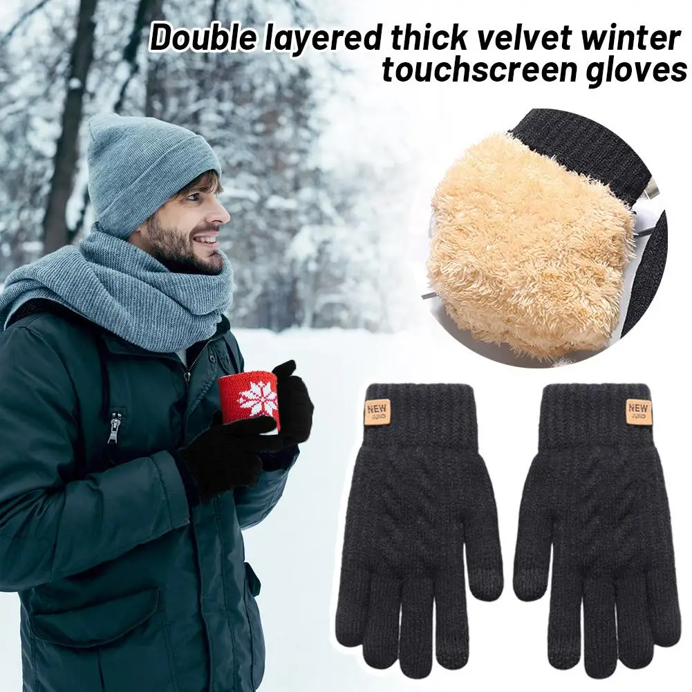 New Cashmere Gloves Winter Warm Five Finger Mittens Glove Cycling Touchable Skiing Motorcycle Cold-proof Men Fingering Outd Q4C6