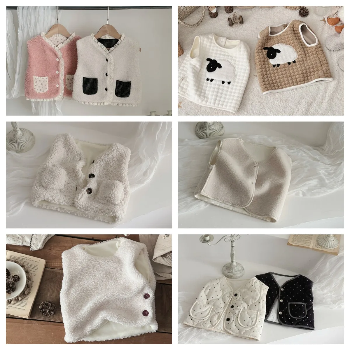 baby vest girls boys winter velvet vest baby lace pocket warm lamb wool toddler vest coat