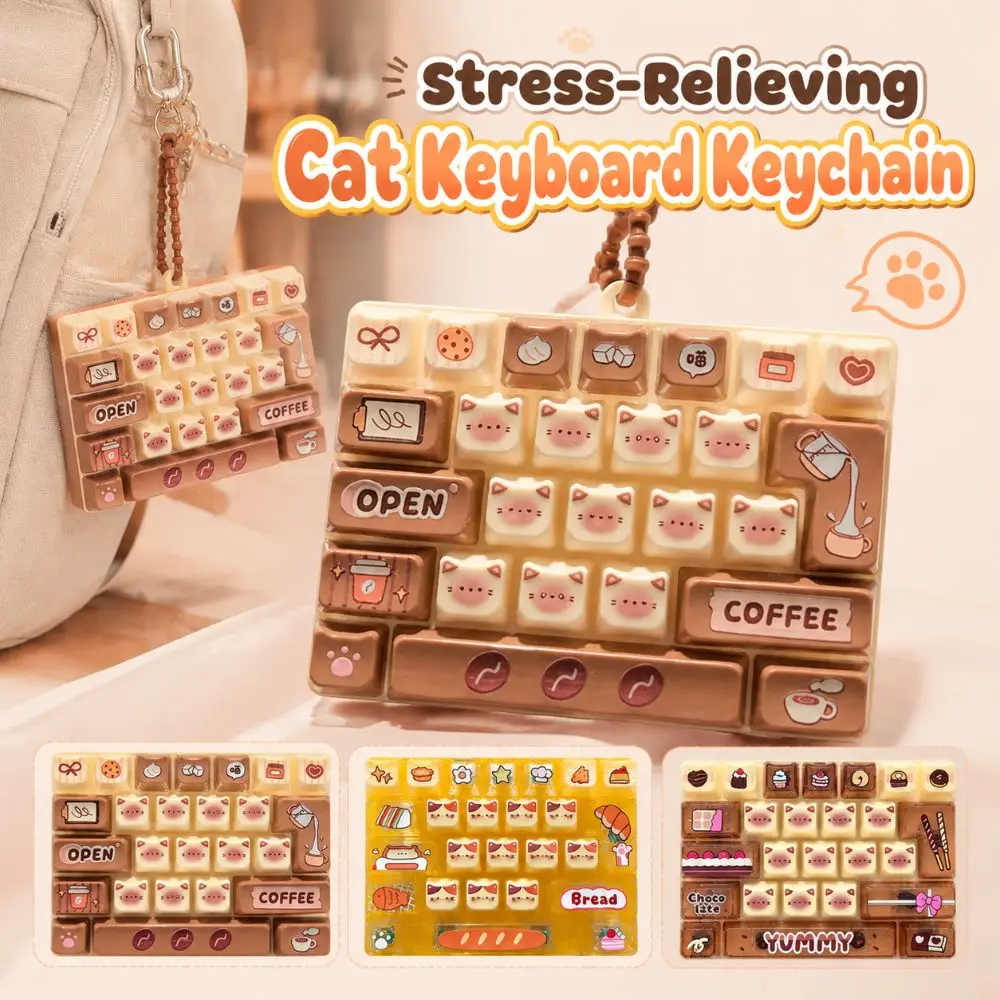 Cartoon-Katzen-Tastatur Stressabbau-Schlüsselanhänger 26 Tasten Tastatur-Quetschspielzeug 3 Stile Stressabbau-Schulranzenanhänger – Detail 10