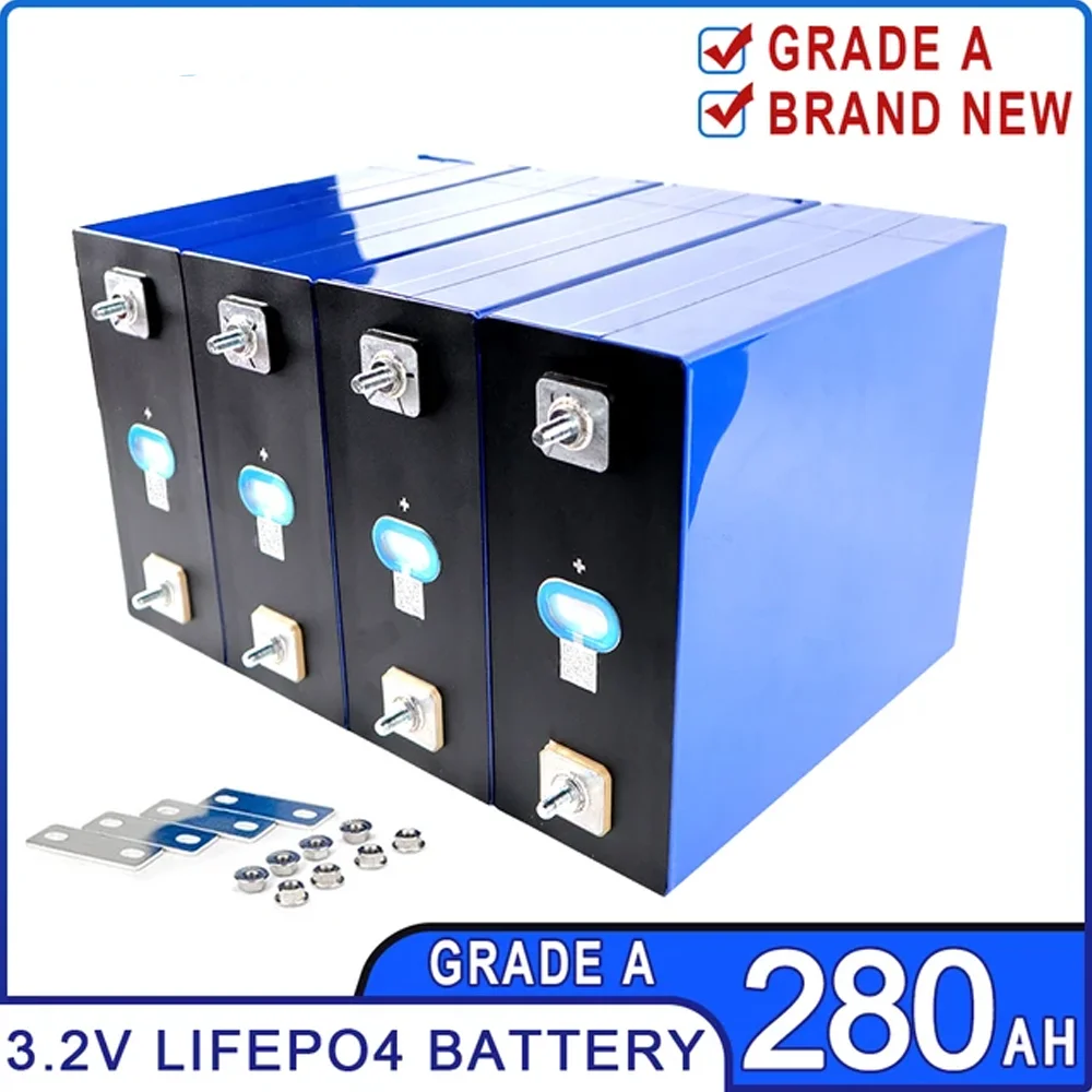 New 280Ah Lifepo4 Rechargable Battery Pack 3.2V Grade A Akku Lithium Iron Phosphate Prismatic Cells for Solar PV EU US TAX FREE