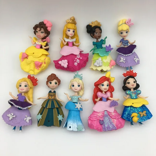 دمى أرييل تيانا رابونزيل أورورا الصغيرة يمكن ارتداؤها نسخة Q من ألعاب الأطفال النموذجية الطرفية الكرتونية