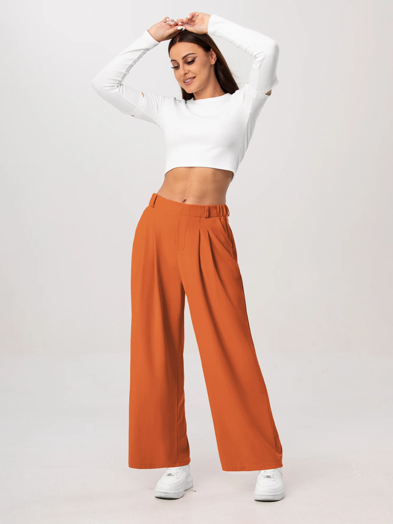 Casual Style Women's Wide-Leg Fitted Pants with Check Pattern, Slimming Wide-Leg Pants, High-Waist Design