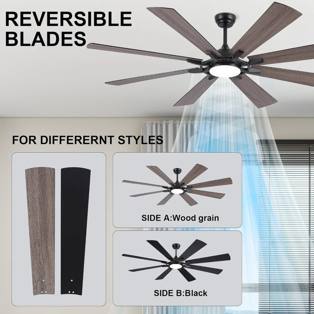 72inch Large Ceiling Fan with Light and Remote, Indoor/Outdoor Black Fan Lights for Patios, Led Living Room Modern Ceiling Fan