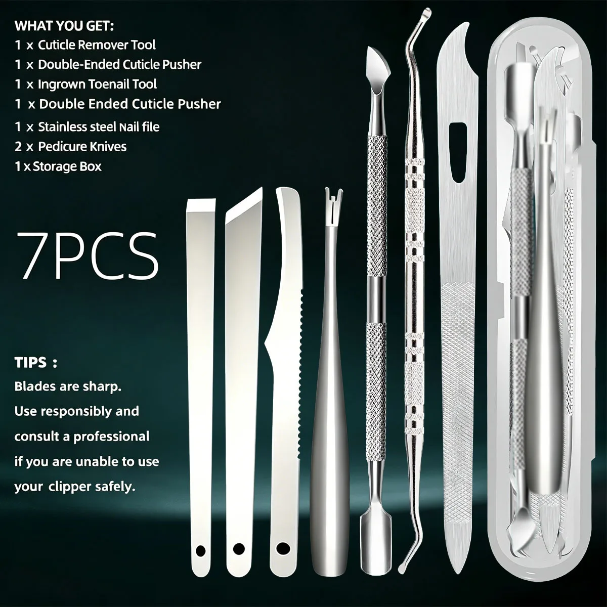 7pcs Stainless Steel Nail Care Kit: Precision Cuticle Remover & Callus Trimmer Set - Unscented, Includes Nail File & Cleaner