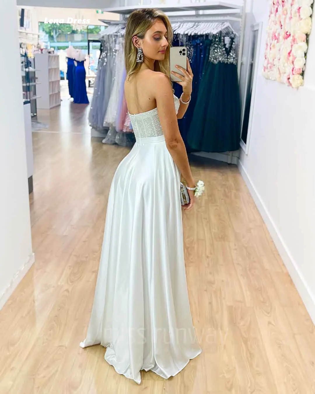 Lena Satin Luxurious Women's Evening Dresses for Special Occasions Custom Made Party Dresses Woman Strapless Wedding Dress Gala