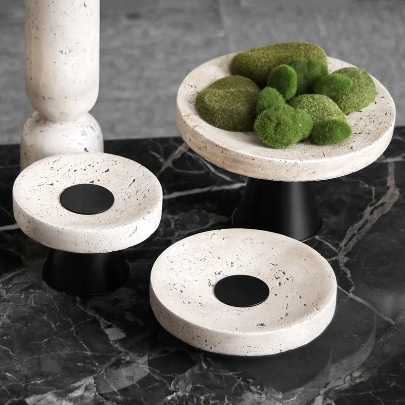 Marbling Fruit Dish Round Tray Desktop Storage Container Candlestick Candelabrum Candle Holder Home Decoration Accessories
