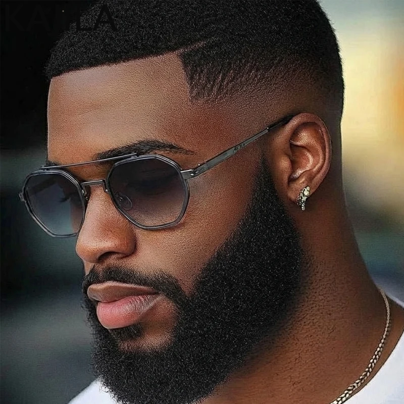 

Classic Square Steampunk Sunglasses Men 2025 Luxury Brand Vintage Metal Frame Polygon Sun Glasses Trendy Double Beam Shade UV400