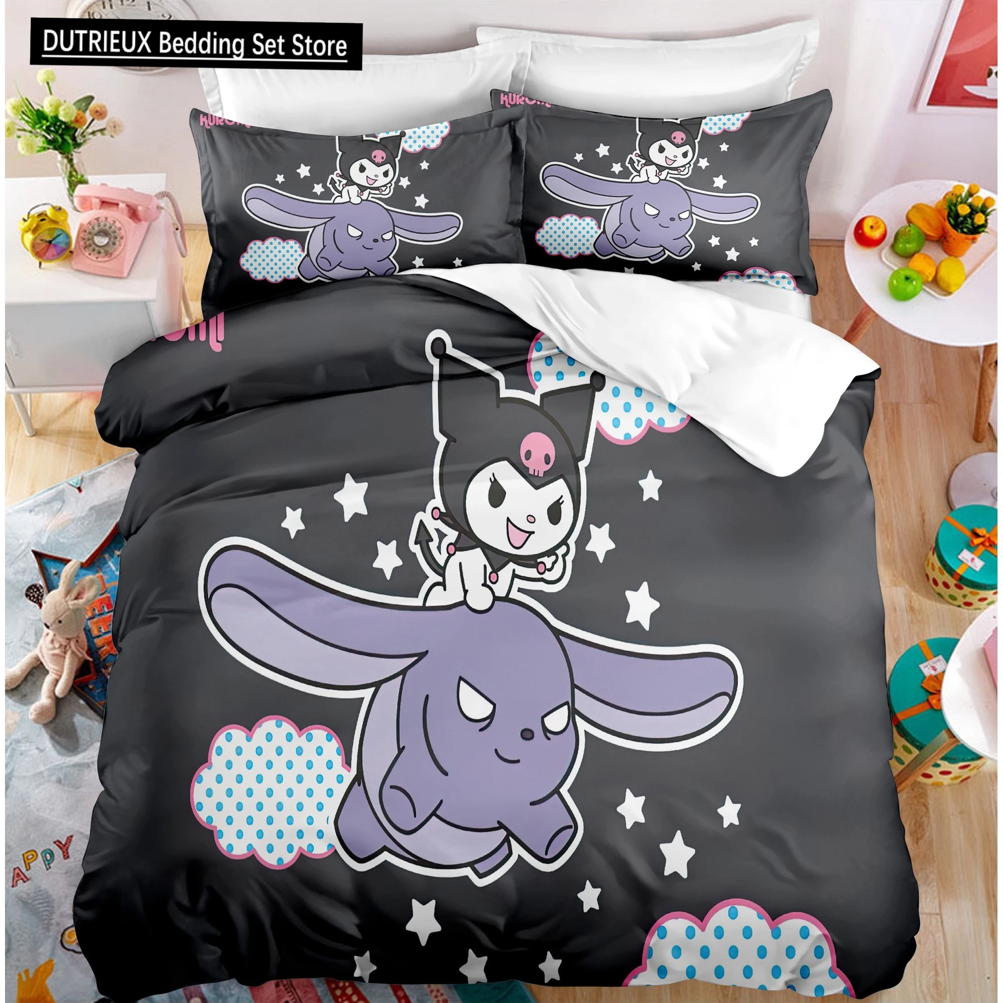 

Kuromi Cartoon Kids Duvet Cover for Children Teens Gifts Bedroom Decoration Cute Bedding Set Quilt Cover Queen King Full Size