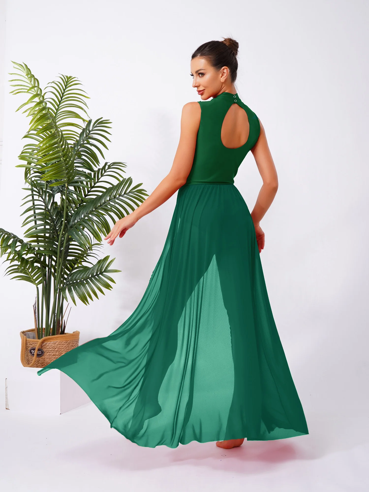 ผู้หญิงแขนกุดสรรเสริญเต้นรําชุดหลวม Fit ความยาวเต็ม Liturgical บัลเล่ต์ Lyrical Dancewear โมเดิร์นเครื่องแต่งกาย