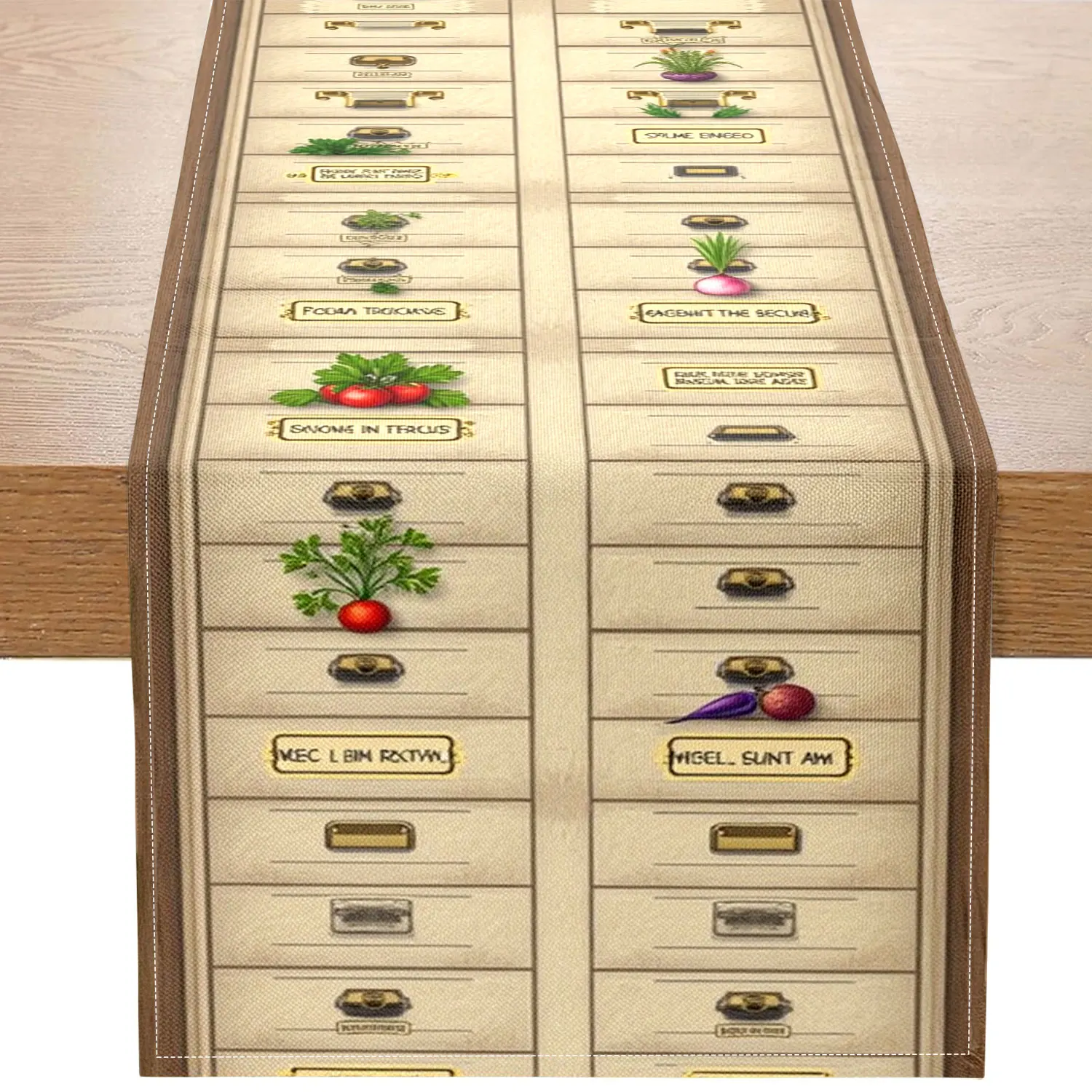 

1 Piece of Vintage Vegetable-Themed Table Runner with Vegetable and Drawer Patterns, Suitable for Country-Style Restaurants, Kitchen Decorations, and Gourmet Party Settings.