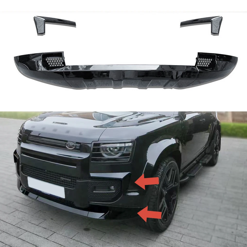 For land rover defender 2020-2024 Front Bumper Lip car Accessories Splitter Body Kit Spoiler Diffuser Gloss Black