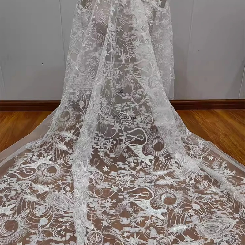 

Sequin Embroidery Lace Mesh Fabric for DIY Sewing Handmade Wedding Dress Garment Accessories Clothing Fashion Material Cloth