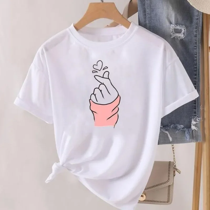 Love Cartoon Trend 90s Clothing Pattern T-shirt Fashion Print Cartoon Niche Design Sense T-shirt Tops  Graphic T Shirts