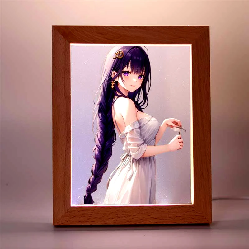 

Genshin Picture frame lights Content customization Personalize your photos Nightlight USB wooden base For room decoration