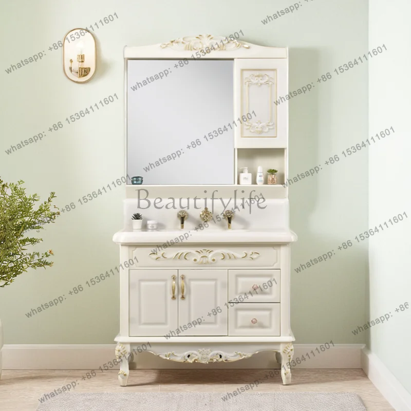 Nordic light luxury bathroom combination cabinet artificial stone integrated floor-to-ceiling washstand