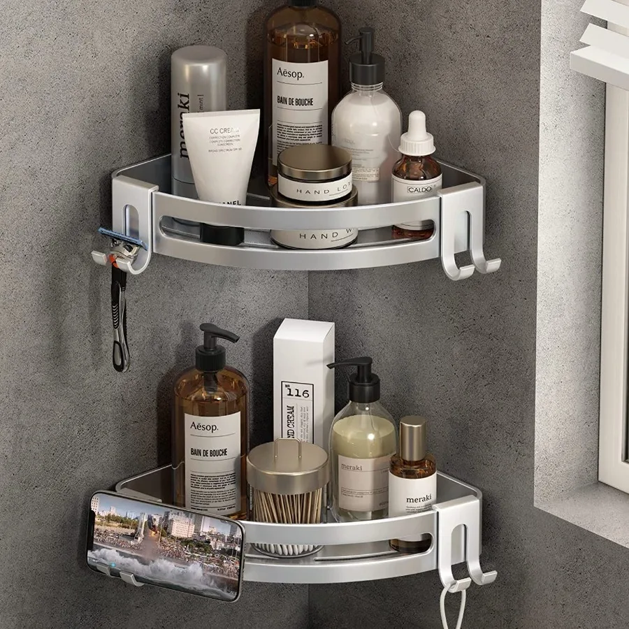 

Shower Corner Shelf Caddy 2 Pack shower Organizer Corner No Drill Shower Storage Rust Proof Bathroom Corner Wall Shelf shampoo