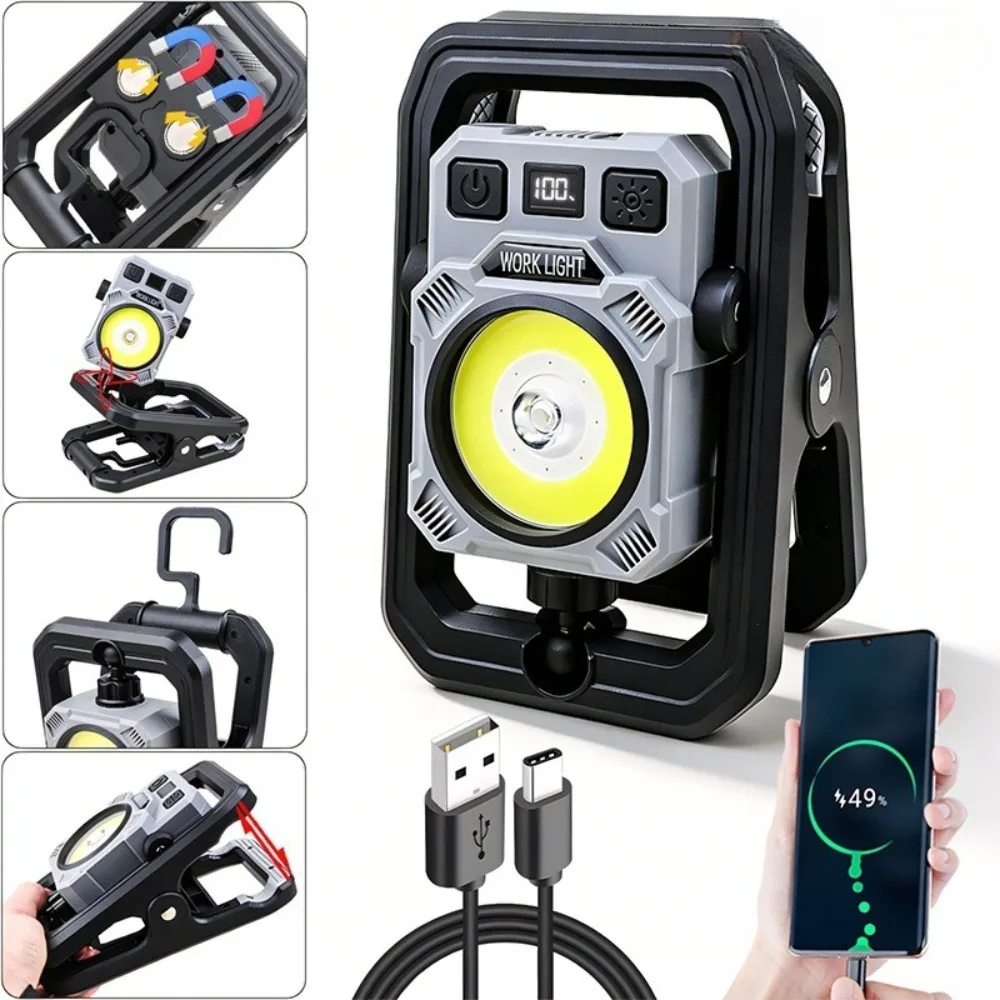 

Magnetic COB Work Light 5 Modes Waterproof Rechargeable LED Flashlight for Workshop Camping Emergency Outdoor Hiking Repairing