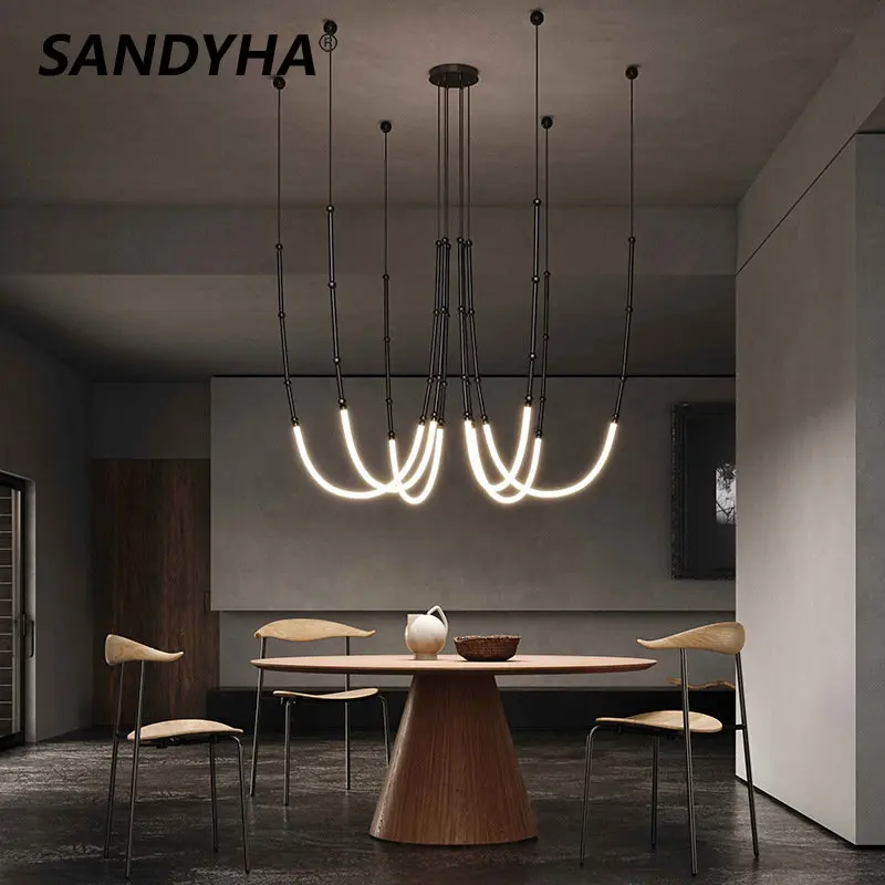 

SANDYHA Minimalist Luxury Chandiler Line Style Staircase Duplex Villa Home Indoor Decor Living Dining Room Hanging Lightings