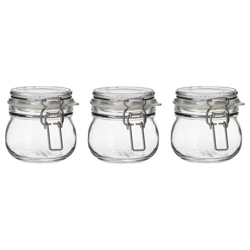 Meg Store Decorative 3'lü Glass Jar With Lid