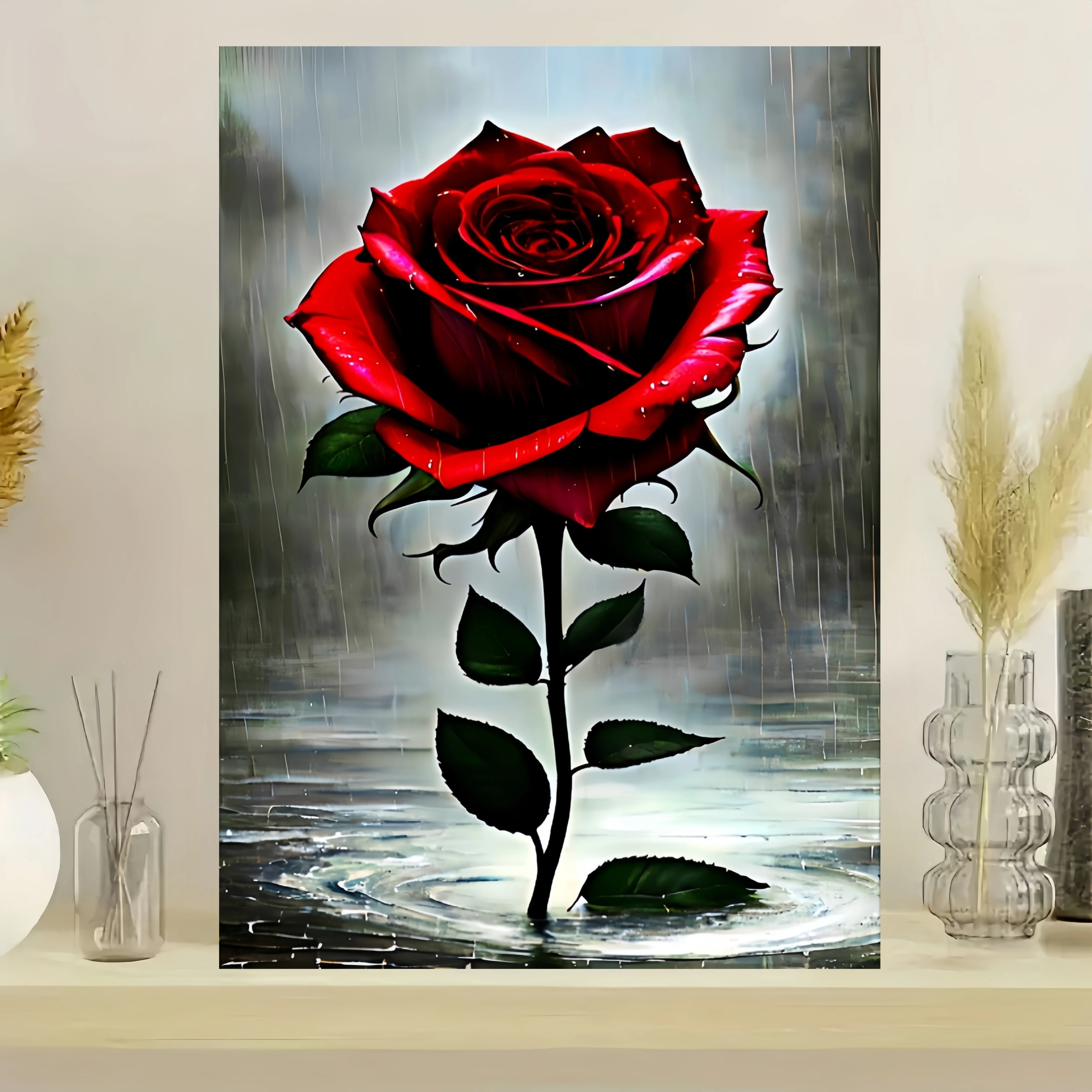 雨の中の赤いバラ ジグソーパズル 大人向け ロマンチックなテーマ 知的ゲーム ホームレジャー 芸術的装飾 パズルおもちゃ