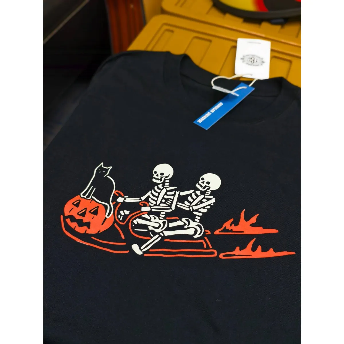 

Футболка Punk Sle из чистого хлопка ort Sve на Хэллоуин, круглый топ с мотопринтом тыквы и пламени для уличной одежды Fitn C...