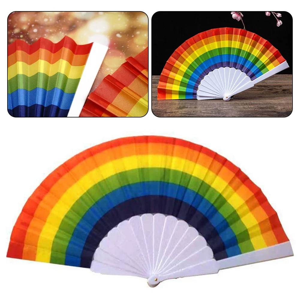 Rainbow Handheld Folding Fan Spanish Colorful Foldable Hand Fan Portable For Dance Art Dancer Wedding Decor Gifts Kid Festival