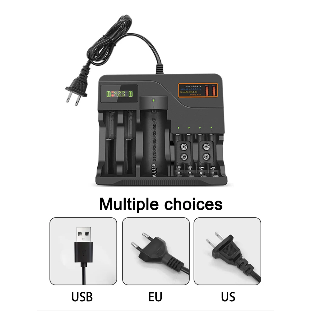 Battery Charger for 3.7V 18650 26650 21700 32650 14500 16340 Lithium Rechargeable Battery Charger AA AAA 9V Battery Charger