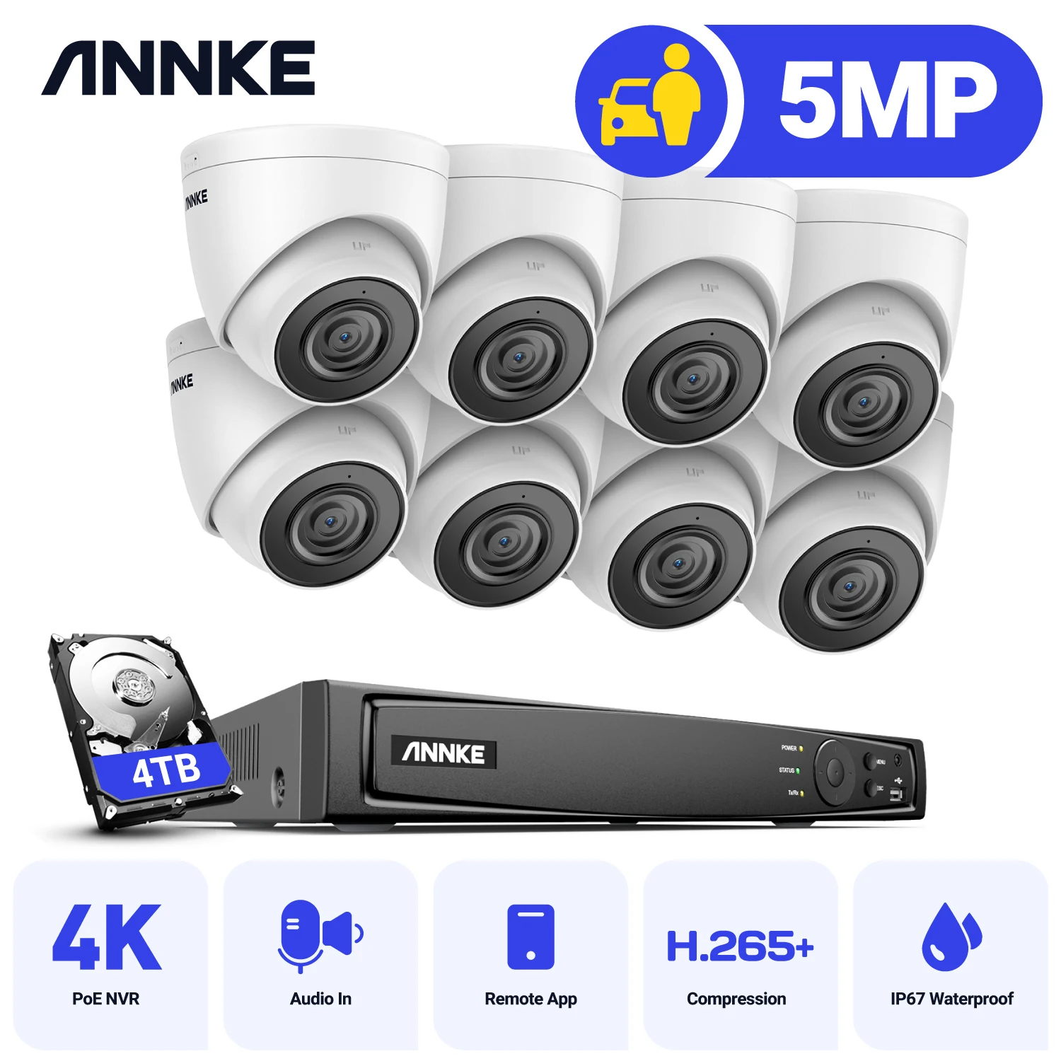 ANNKE 8CH 5MP Ultra HD System bezpieczeństwa wideo sieciowe POE 5MP h. 265 + NVR 8 szt. Kamera IP 5MP wideo CCTV karty monitoringu 128G TF