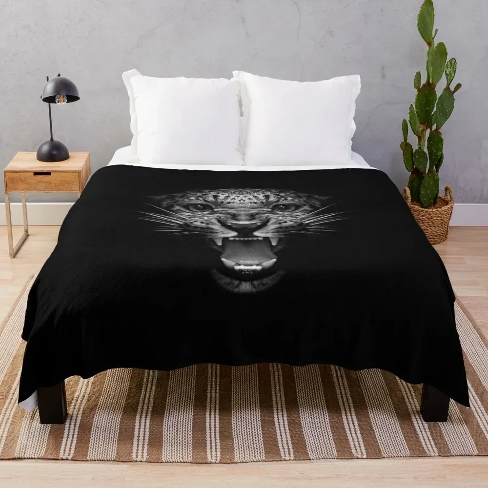 

angry jaguar face black and white wallart Throw Blanket manga Thin Beach Plush Blankets