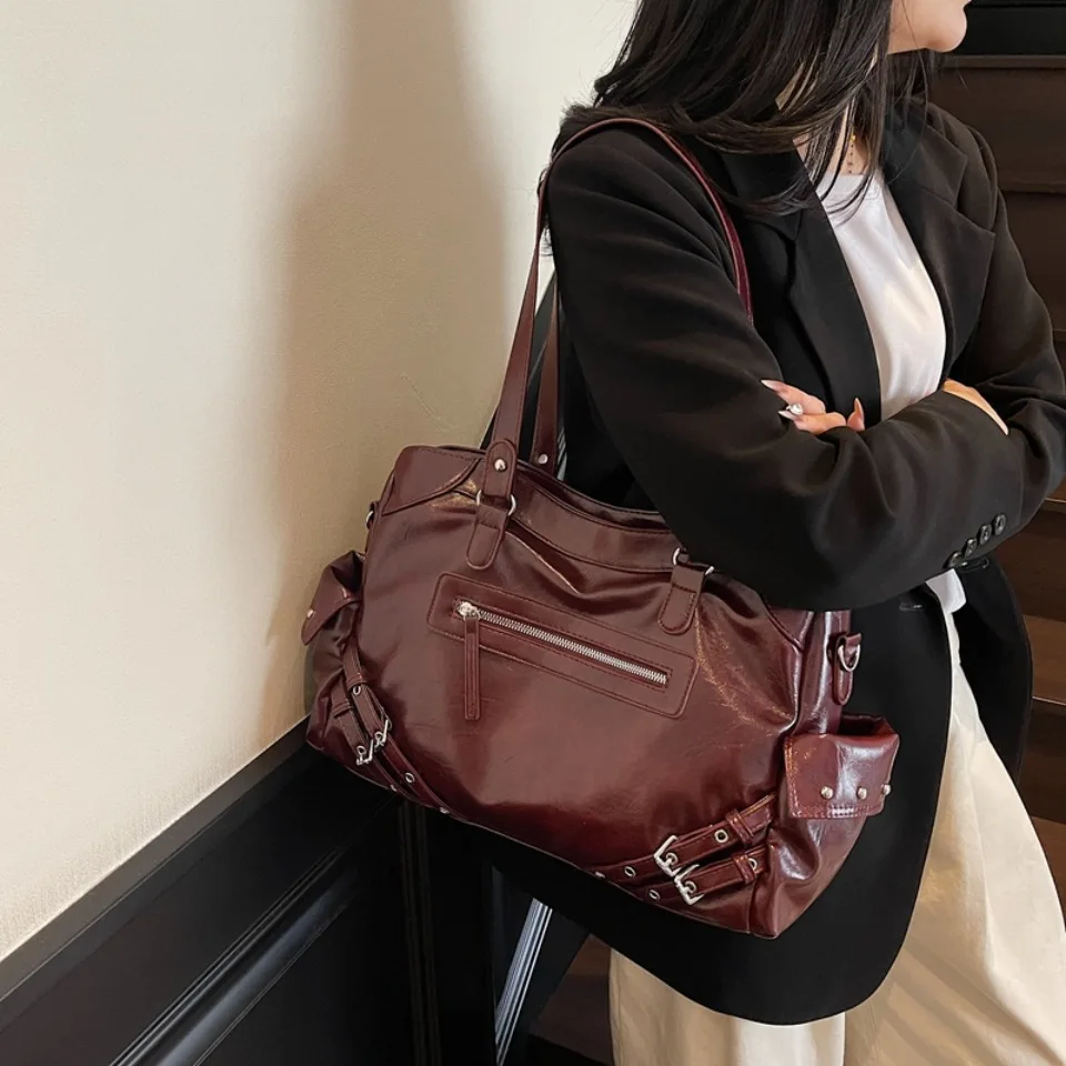 Winter Style Soft Pu Leather Y2k Cool Commuter Tote Sac Large Capacity Handbag Shoulder Bag Women's Bag Purses Women Hand Bags image 3
