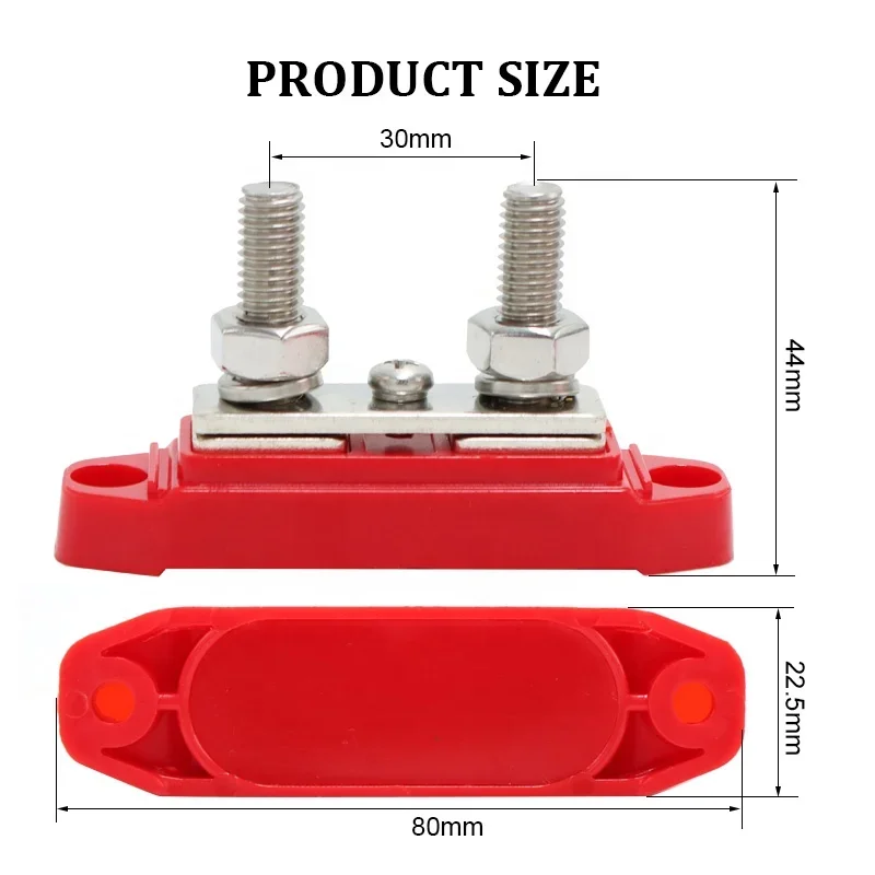 150A 2 Way M8 Stud Nickel Plated Brass Car Audio Power Distribution Block Bus Bar With Cover