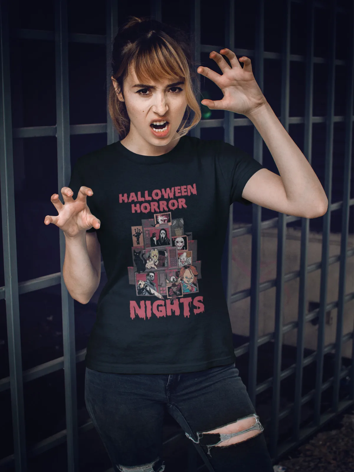 

Halloween Horror Nights T-Shirt Scary Movie Villains Spooky Friends Gift Tee Top