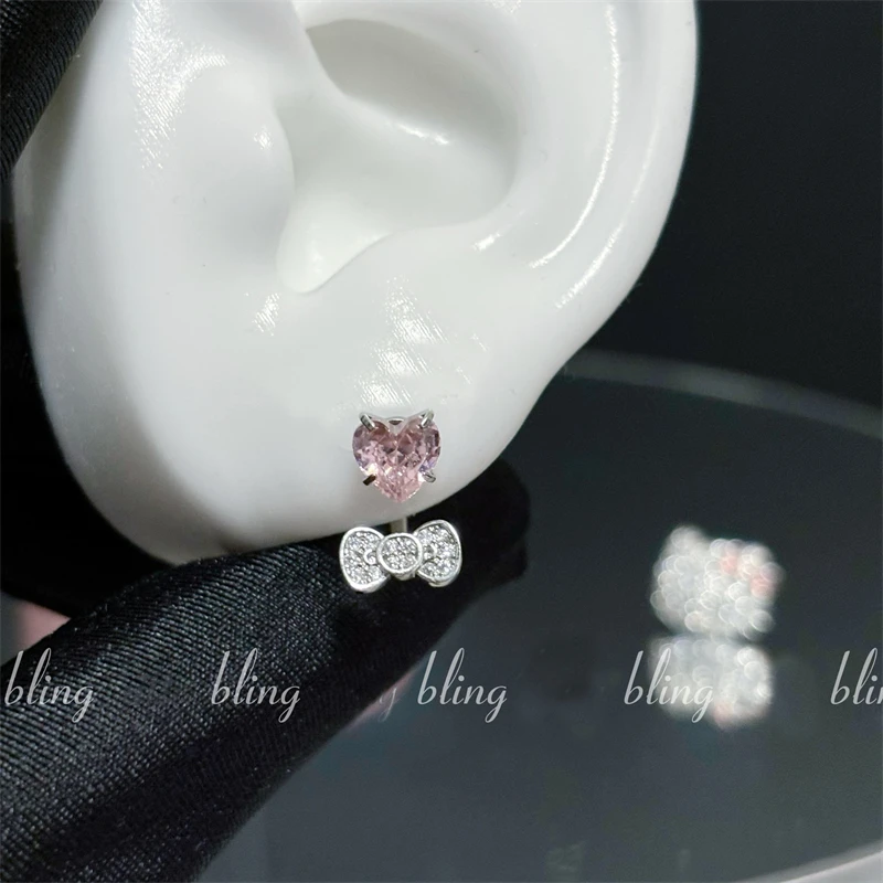 لطيف Bowknot الحب القلب 316L الفولاذ المقاوم للصدأ الحلقي الأذن العظام مسمار موضة حساسة الزركون القرط للنساء Y2K مجوهرات بسيطة
