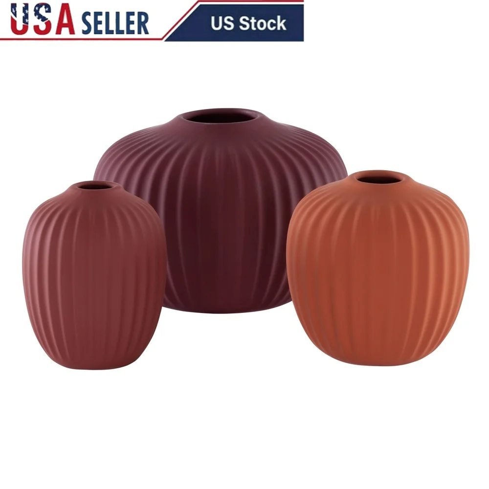 

Decorative Ceramic Vase Set of 3 Unique Sculptural Design Perfect Home Tabletop Decor Fresh Faux Flower Display