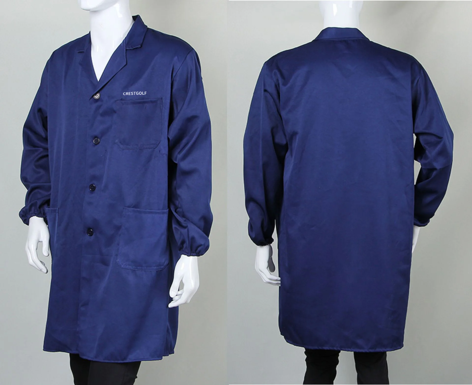 CRESTGOLF Duster Coats Workwear Blue Long Rain Coat With Pockets Dust Proof Overalls for Auto Repair and Warehouse