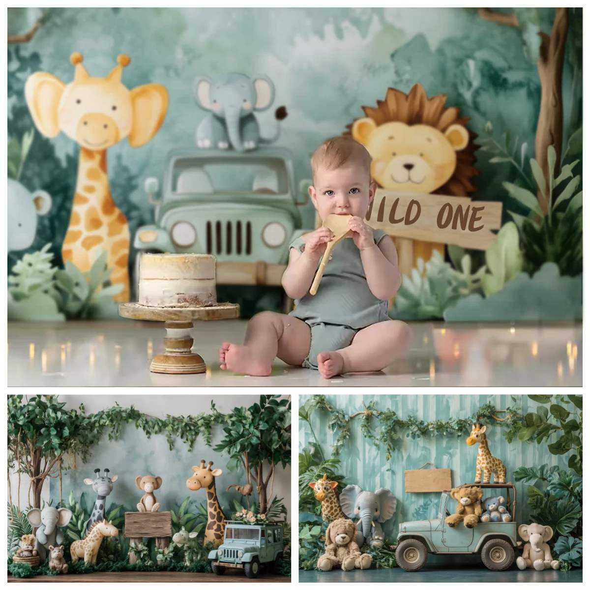 

Jungle Animals Baby Birthday Decortaion Photography Backdrop Wild One Newborn Birthday Party Decor Baby Shower Photo Background