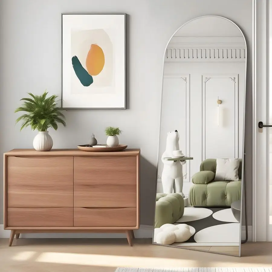 

Length Mirror, 56"x16" Arch Floor Mirrors with Stand, White Arched Full Body Standing or Leaning Mirror for Bedroom, Living Room