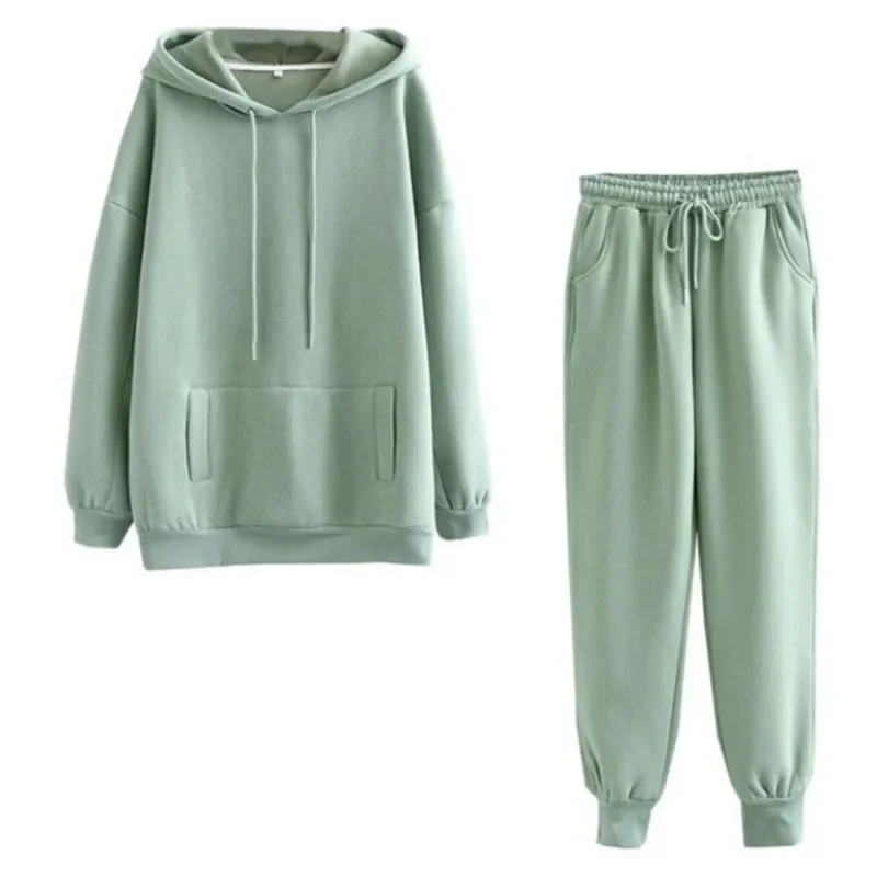 Autumn Winter Women Clothing Sets Hoodies+Pants Two Pieces Suits Solid Color Female Fleece Warm Outfits Lady Casual Tracksuits