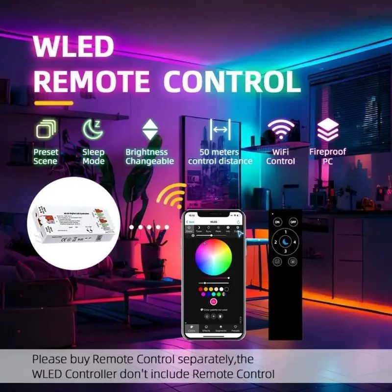 652F 8266 WLED Digital LED Strips Lamp Controller Dimmers LED Light Remote Controller LED Controls System Easy to Use