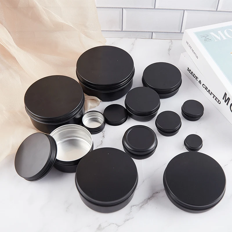 15/30/50/60/80/150/250ml Black Empty Round Aluminum Box Metal Tin Cans Cosmetic Cream Portable Travelling DIY Refillable Jar Box