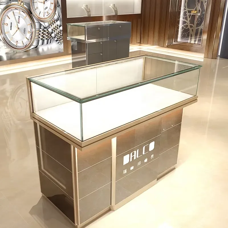 Design Gold Led Light Hinge Hidden Wood Smart Drawer Cupboard Wall Set Jewelry showcase Used Cabinet Display for Shop