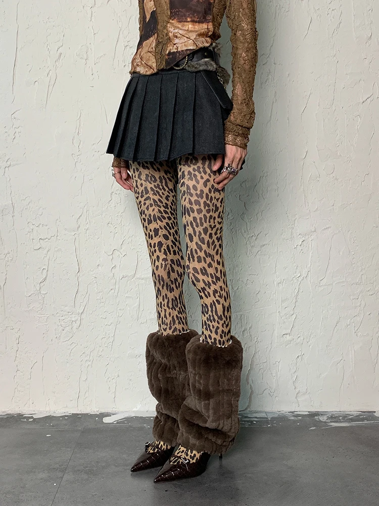 Y2K Stil Retro Leopard Print Strumpfhosen Frauen Dünne Sexy Sheer Strumpfhosen Für Streetwear Strumpf